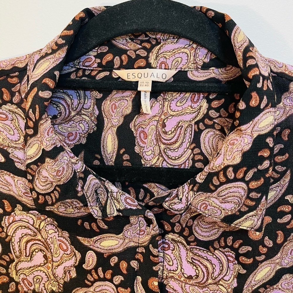 ESQUALO Paisley Floral Button Down Boho Semi Sheer Blouse Long Sleeve Top Medium - Picture 7 of 11